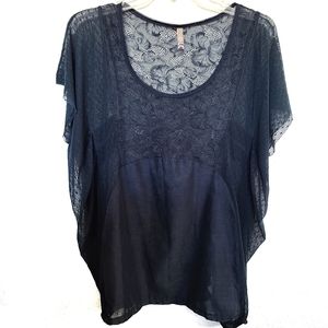 FREE PEOPLE Flutter Sleeve Lace Boho Top L